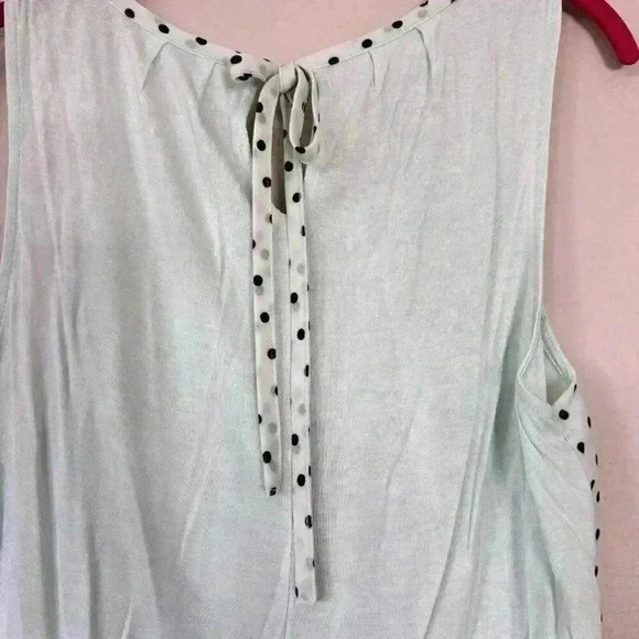 ELLE Sleeveless Blouse Sz M Pastel Mint Green Black Polka Dot Tie Back Tank Top - Picture 9 of 9